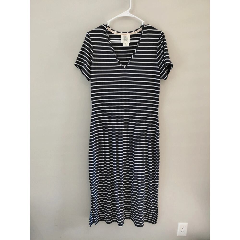 Lilis Closet Women Navy White Striped Casual T- Shirt Dress Large Long